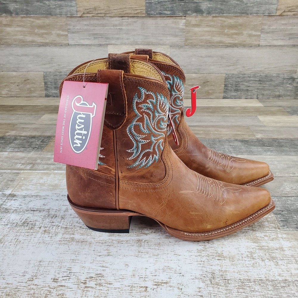 Justin Isabella Barnwood Cowhide Womens Western Booties Sz 9 B Brown Leather